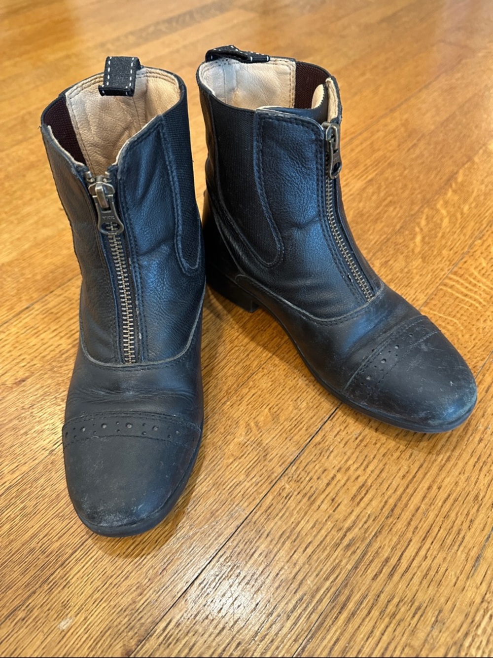 Kids Black Front-Zip Leather Ankle Boots